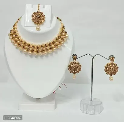 Shimmering Golden Brass Jewellery Set For Women-thumb3