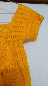 Deecrochet Handmade Crocheted Butterfly Neck Crop Top - for Woman - Medium Size - Mango Color-thumb2