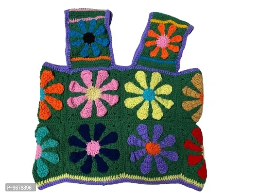 Deecrochet Crocheted Woolen Daisy Flower 3D Crop Top for Woman - Size 36, Multicolor-thumb0