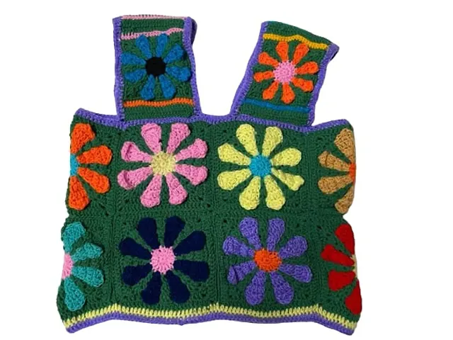 Deecrochet Crocheted Woolen Daisy Flower 3D Crop Top for Woman - Size 36, Multicolor