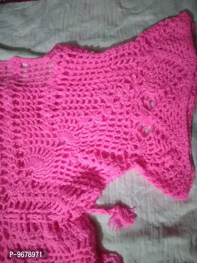 Deecrochet Woolen Empire Pattern Bell Sleeves Top for Woman - Pink, 2XL-thumb3