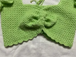 Deecrochet Crocheted Woolen Crop Top (Choli Type) For Woman - Size 38, Apple Green-thumb3