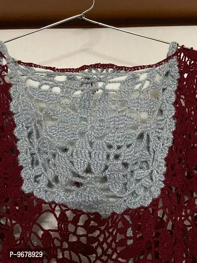 Women's Deecrochet Handmade Crochet Lace Cardigan Woollen Top - Maroon and Grey Color (2XL)-thumb5