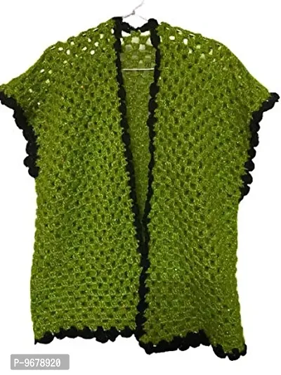Deecrochet Women's Handmade Crocheted Woollen Kimono Jacket Cardigan (SK057, Green, XL)