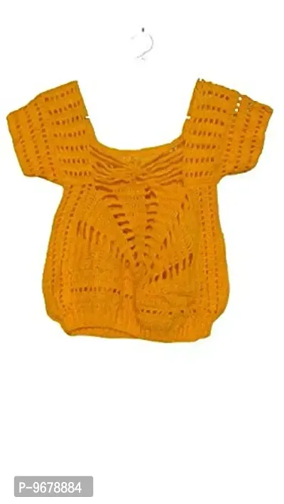 Deecrochet Handmade Crocheted Butterfly Neck Crop Top - for Woman - Medium Size - Mango Color