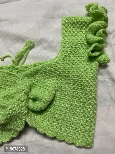 Deecrochet Crocheted Woolen Crop Top (Choli Type) For Woman - Size 38, Apple Green-thumb5