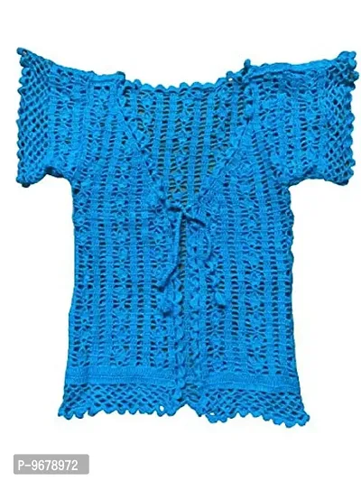 Deecrochet Woolen Cardigan Jacket For Woman ( Sea Blue Color, Small)