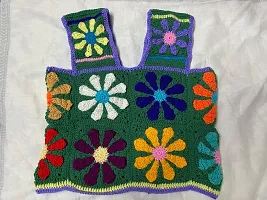 Deecrochet Crocheted Woolen Daisy Flower 3D Crop Top for Woman - Size 36, Multicolor-thumb2