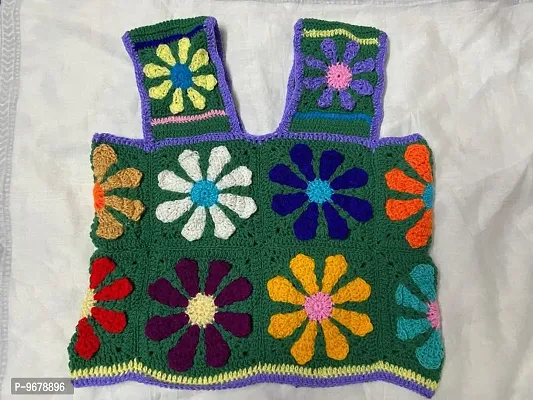 Deecrochet Crocheted Woolen Daisy Flower 3D Crop Top for Woman - Size 36, Multicolor-thumb3