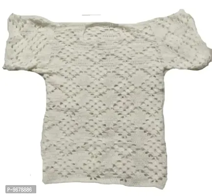 Deecrochet Woolen Pullover Top for Woman (White, Medium)
