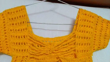 Deecrochet Handmade Crocheted Butterfly Neck Crop Top - for Woman - Medium Size - Mango Color-thumb3