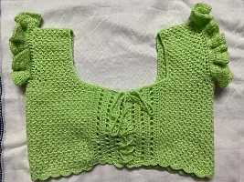 Deecrochet Crocheted Woolen Crop Top (Choli Type) For Woman - Size 38, Apple Green-thumb1