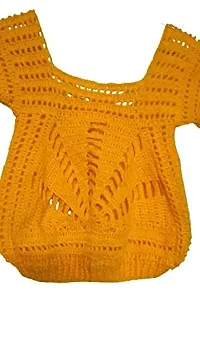 Deecrochet Handmade Crocheted Butterfly Neck Crop Top - for Woman - Medium Size - Mango Color-thumb1