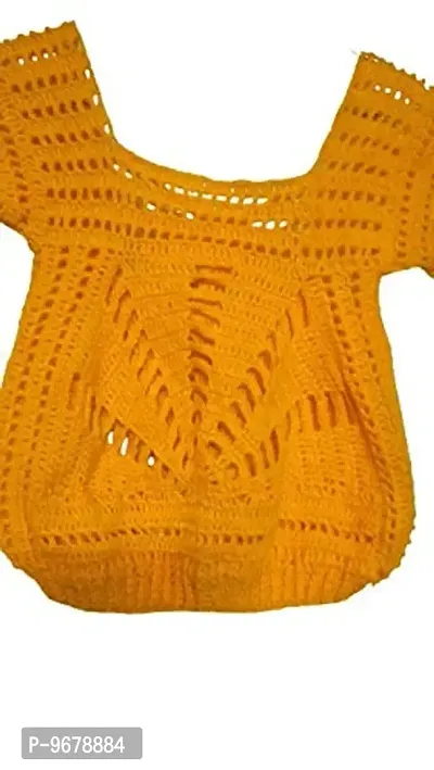 Deecrochet Handmade Crocheted Butterfly Neck Crop Top - for Woman - Medium Size - Mango Color-thumb2