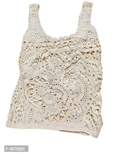Deecrochet Woman's Woolen Top in Freehand Pattern (Off White, Small)