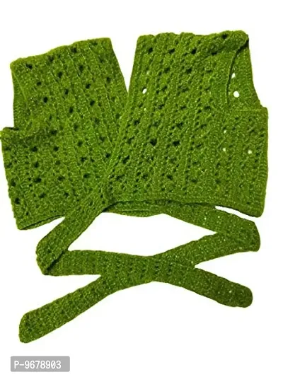 Deecrochet Women's Handmade Crocheted Woollen Wrap Top (SK073, Parrot Green, L)