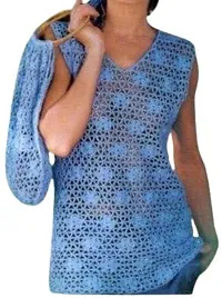 Deecrochet Women's Handmade Crocheted Woollen Slim Size Top (SK083, Sky Blue, Medium)-thumb2