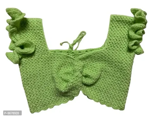Deecrochet Crocheted Woolen Crop Top (Choli Type) For Woman - Size 38, Apple Green