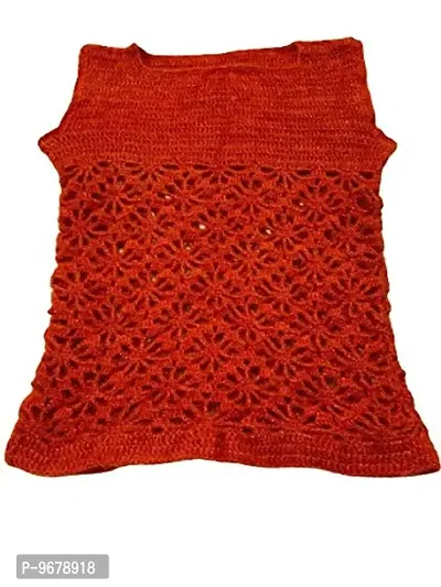 Deecrochet Handmade Crocheted Woolen Pullover Top for Woman (Dark Orange, Large)