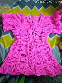 Deecrochet Woolen Empire Pattern Bell Sleeves Top for Woman - Pink, 2XL-thumb4