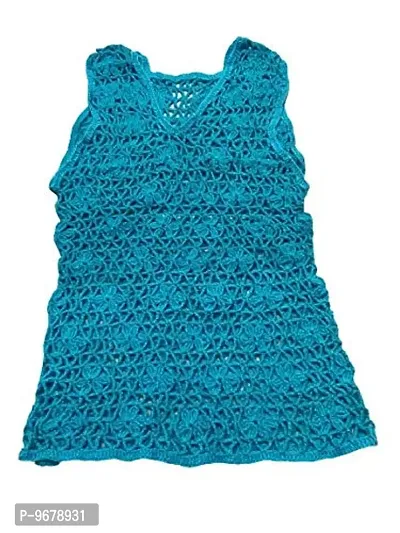Deecrochet Women's Handmade Crocheted Woollen Slim Size Top (SK083, Sky Blue, Medium)