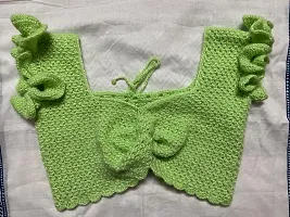 Deecrochet Crocheted Woolen Crop Top (Choli Type) For Woman - Size 38, Apple Green-thumb2