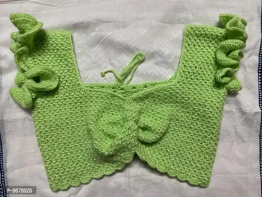 Crocheted Woolen Crop Top (Choli Type) For Woman - Size 38, Apple