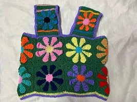 Deecrochet Crocheted Woolen Daisy Flower 3D Crop Top for Woman - Size 36, Multicolor-thumb1