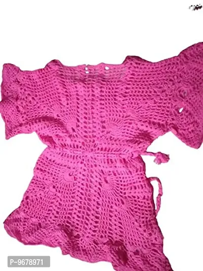 Deecrochet Woolen Empire Pattern Bell Sleeves Top for Woman - Pink, 2XL-thumb2