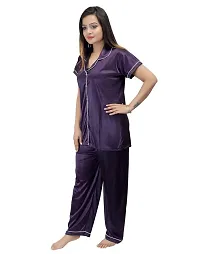 Ansh Collection Women's Satin 2 Pcs Night Suit Set (1 Shirt, 1 Pyjama)-; [Satin-1-Ns]-thumb2