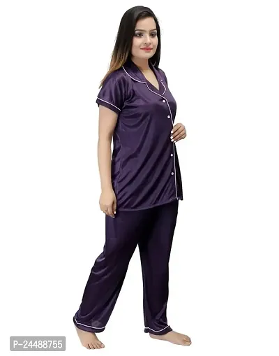 Ansh Collection Women's Satin 2 Pcs Night Suit Set (1 Shirt, 1 Pyjama)-; [Satin-3-Ns]-thumb2