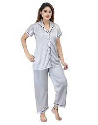 Ansh Collection Women's Satin 2 Pcs Night Suit Set (1 Shirt, 1 Pyjama)-; [Satin-1-Ns]-thumb1