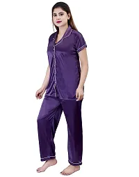 ANSH COLLECTION Women's Satin 4 Pcs Night Suit Set (1 Shirt, 1 Pyjama, 1 Short, 1 Eye Mask), Purple (Free Size); [FBA-Satin-Purple-I-Mask]-thumb1