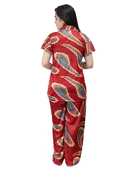 Ansh Collection Women's Satin Printed 2 Pcs Night Suit- (1 Shirt, 1 Pyjama); [Satin-2-Print-Leaf]-thumb3