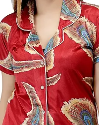 Ansh Collection Women's Satin Printed 2 Pcs Night Suit- (1 Shirt, 1 Pyjama); [Satin-5-Print-Leaf]-thumb4