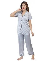 Ansh Collection Women's Satin 2 Pcs Night Suit Set (1 Shirt, 1 Pyjama)-; [Satin-2-Ns]-thumb2