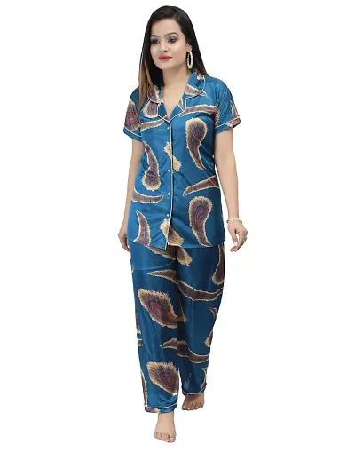 Stylish Satin Printed Nightsuit for Women