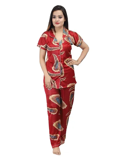 Elegant Satin Self Pattern Night Suits For Women