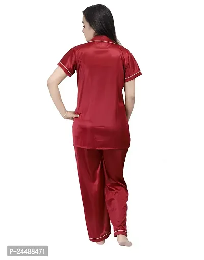 ANSH COLLECTION Women's Satin 2 Pcs Night Suit Set (1 Shirt, 1 Pyjama)-; [Satin-Ns]-thumb4