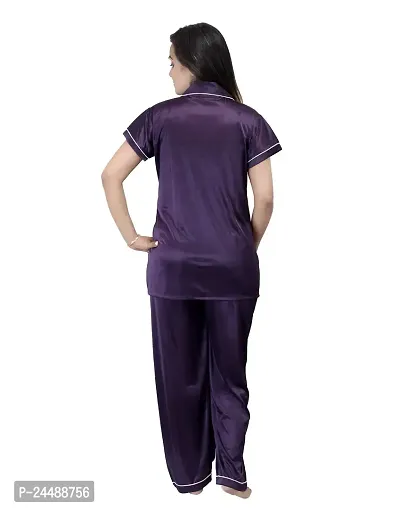 ANSH COLLECTION Women's Satin 2 Pcs Night Suit Set (1 Shirt, 1 Pyjama)-; [Satin-Ns]-thumb4