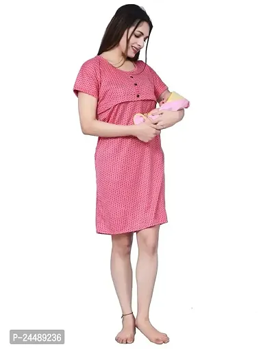 Ansh Collection Women's Hosiery Cotton Knee Length Nursing, Feeding, Maternity Nighty with Zip Opening at Bust; [Hosiery-1-Feeding-Short-]-thumb0