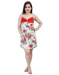 Ansh Collection Women's Satin Printed Above Knee 2 Pcs Night Dress (1 Nighty, 1 Robe); [Satin-4-2Pcs-Flower-]-thumb2