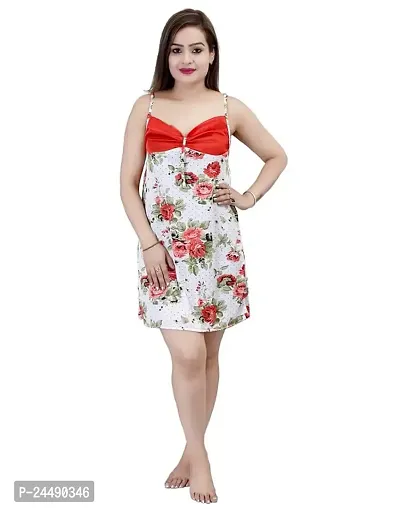 Ansh Collection Women's Satin Printed Above Knee 2 Pcs Night Dress (1 Nighty, 1 Robe); [Satin-4-2Pcs-Flower-]-thumb3