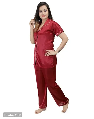 Ansh Collection Women's Satin 2 Pcs Night Suit Set (1 Shirt, 1 Pyjama)-; [Satin-4-Ns]-thumb2