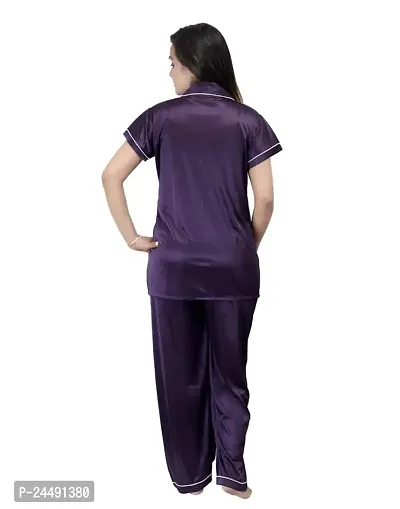 Ansh Collection Women's Satin 2 Pcs Night Suit Set (1 Shirt, 1 Pyjama)-; [Satin-4-Ns]-thumb4