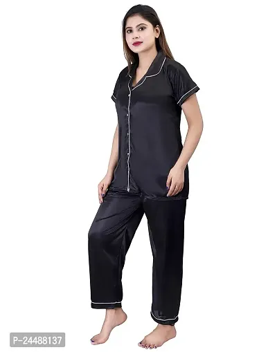 ANSH COLLECTION Women's Satin 4 Pcs Night Suit Set (1 Shirt, 1 Pyjama, 1 Short, 1 Eye Mask); [Satin-I-Mask]-thumb2