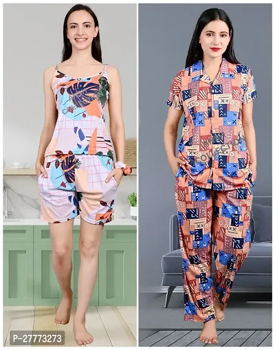 Stylish Multicoloured Cotton Blend Printed Lounge Set For Women Pack Of 2-thumb0