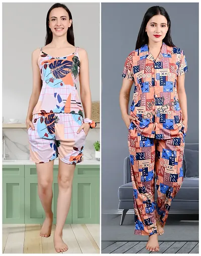 New Launch Printed Night Suit And Top Shorts Set Combo 2
