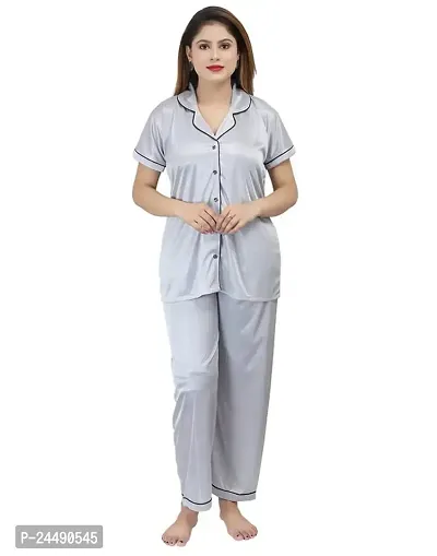 Ansh Collection Women's Satin 2 Pcs Night Suit Set (1 Shirt, 1 Pyjama)-; [Satin-5-Ns]-thumb0