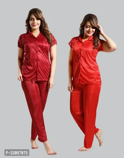 Fancy Satin Solid Night Suit Set For Women Pack of 2-thumb0